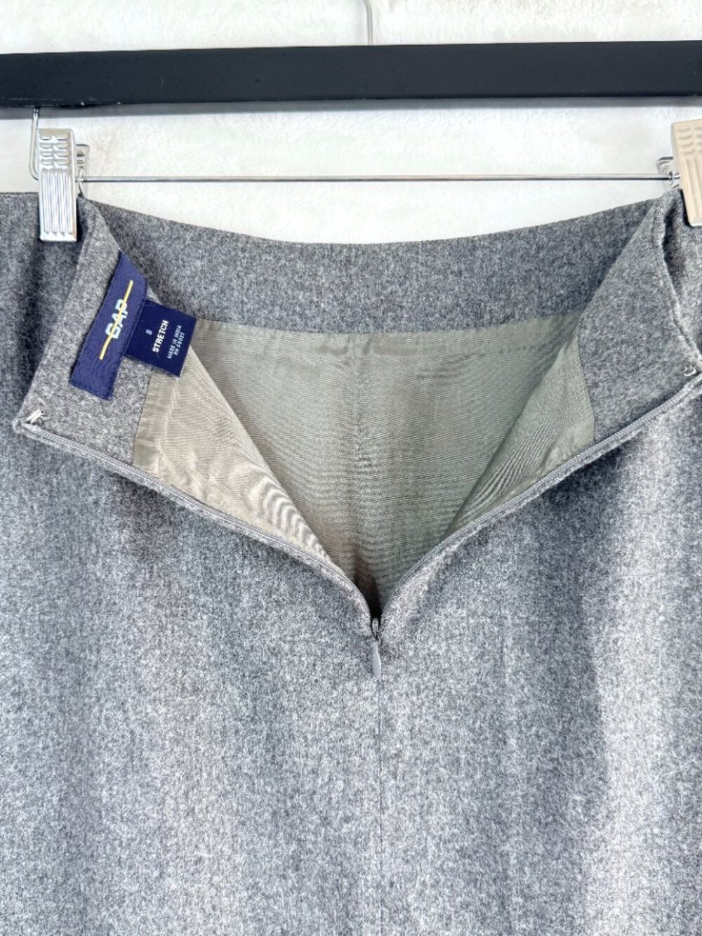 VTG GAP Virgin Wool Blend Office Preppy Academia Lined Stretch Midi Skirt 8 Gray - Picture 5 of 6